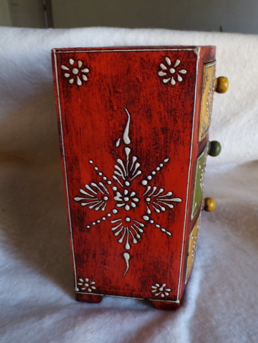 So Beautiful 3 Drawer Wooden Decorative Hand Painted Jewelry Box Curio Chest - Picture 7 of 13